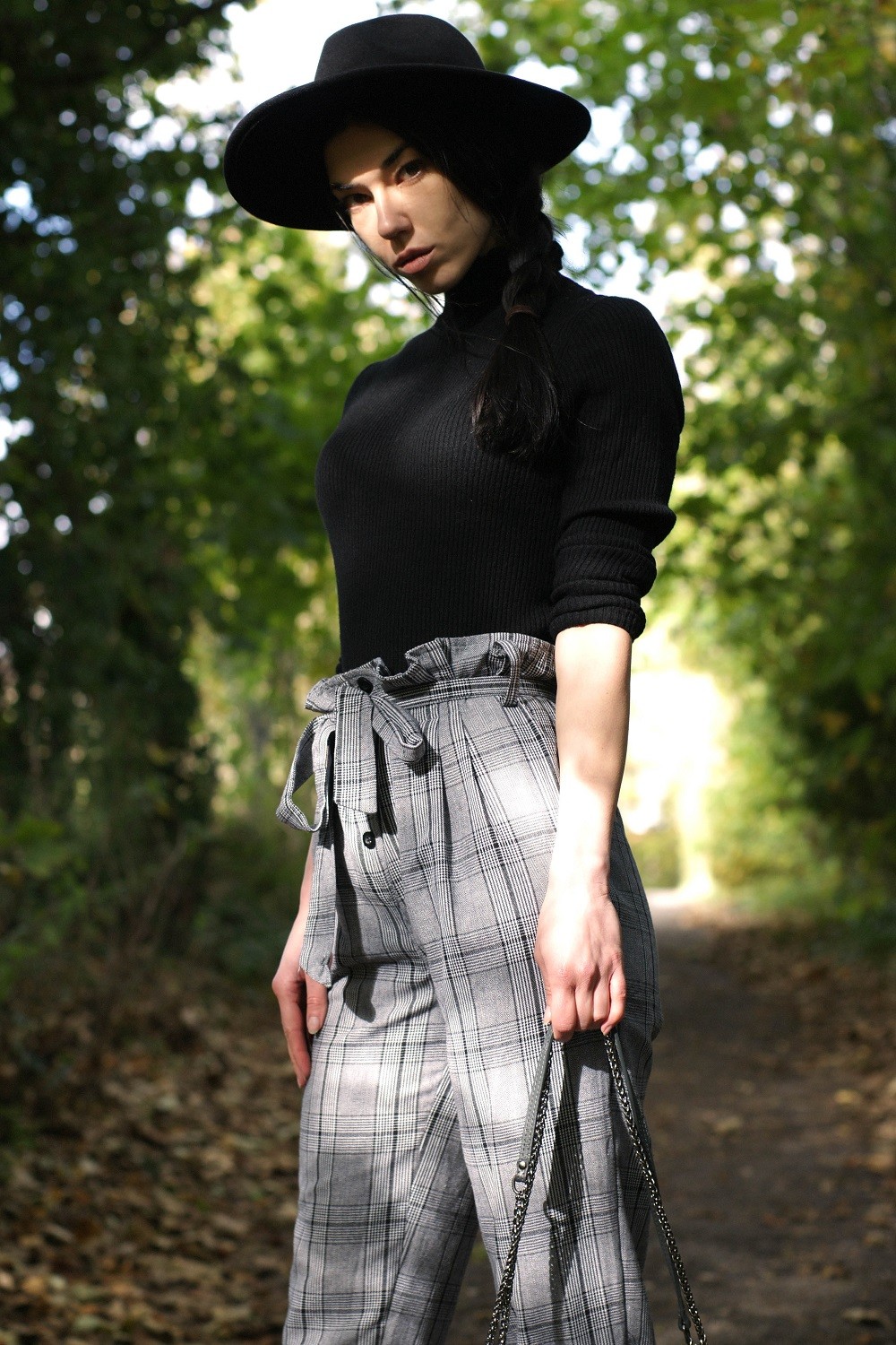 Brunette on Demand Wearing High Waisted Cigarette Trousers With Style