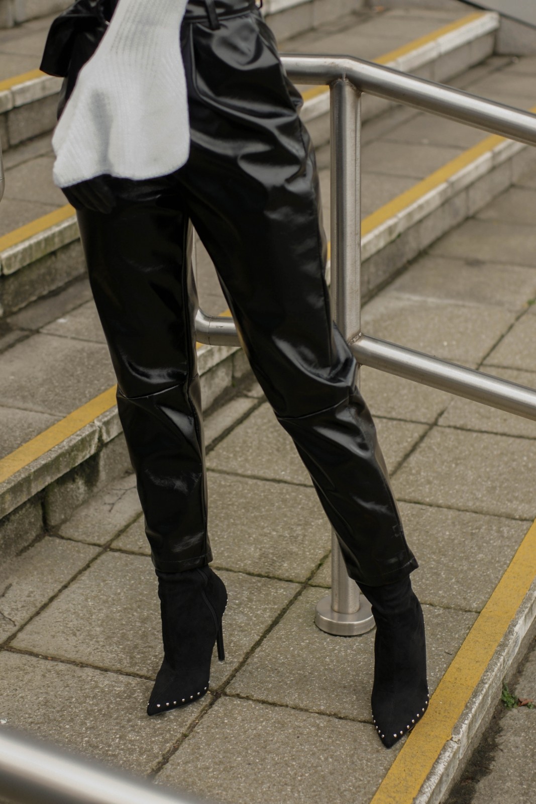 Black Vinyl Trousers and High Heels