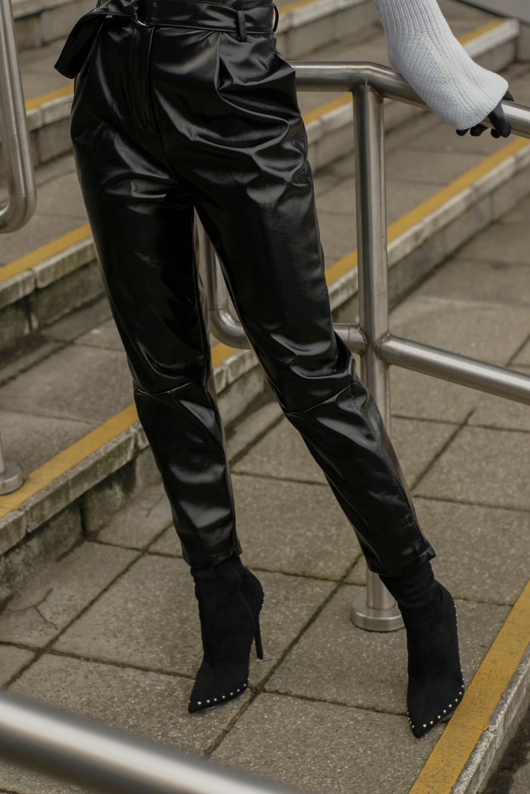 Black Vinyl Trousers and High Heels