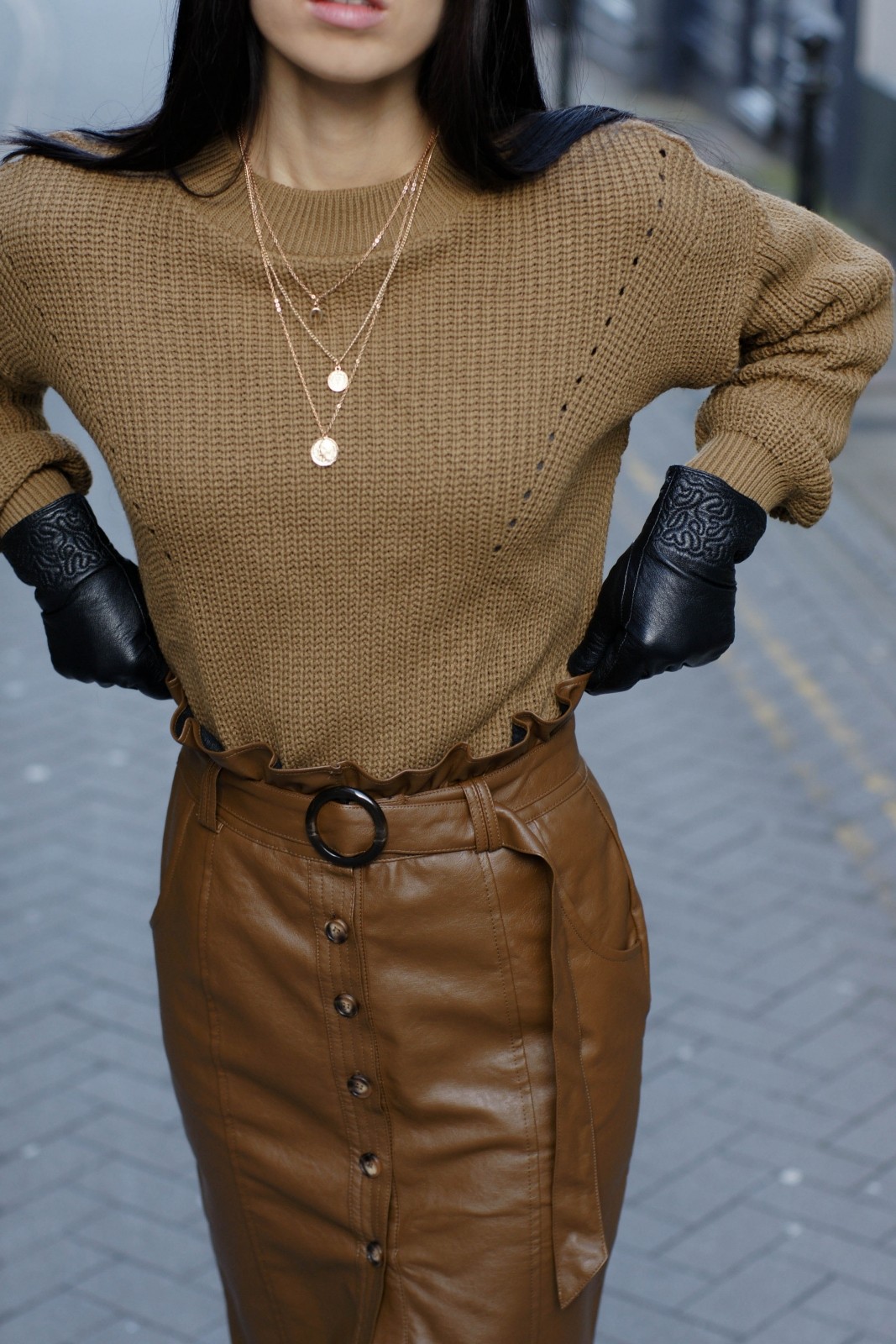 Oversized Jumper & Leather Pencil Skirt