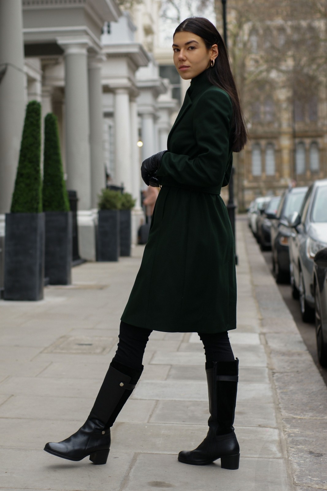 Daily Look Green Belted High Neck Wool Coat