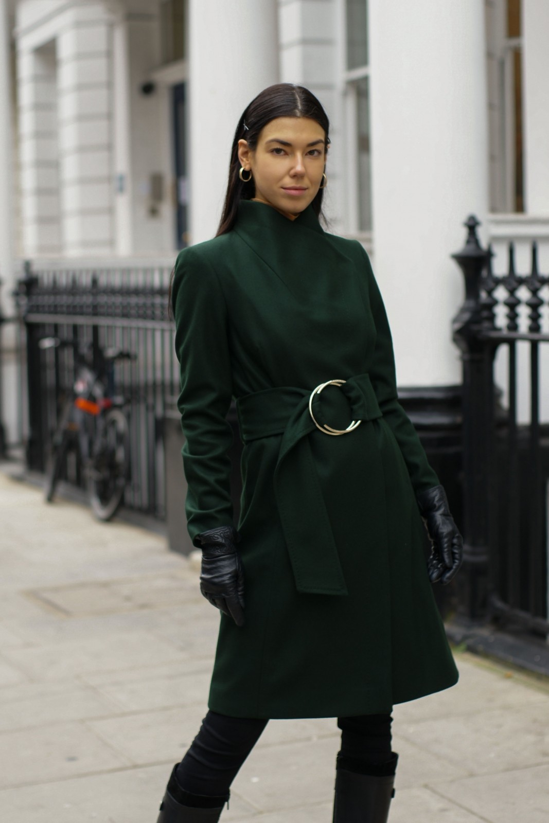 Daily Look Green Belted High Neck Wool Coat | Fashion Blogger