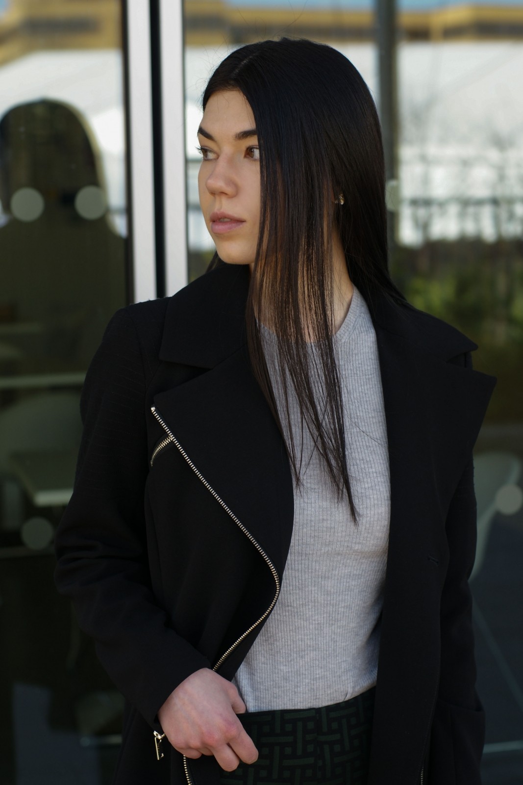 Brunette Fashion Blogger Wearing Black Trench Coat