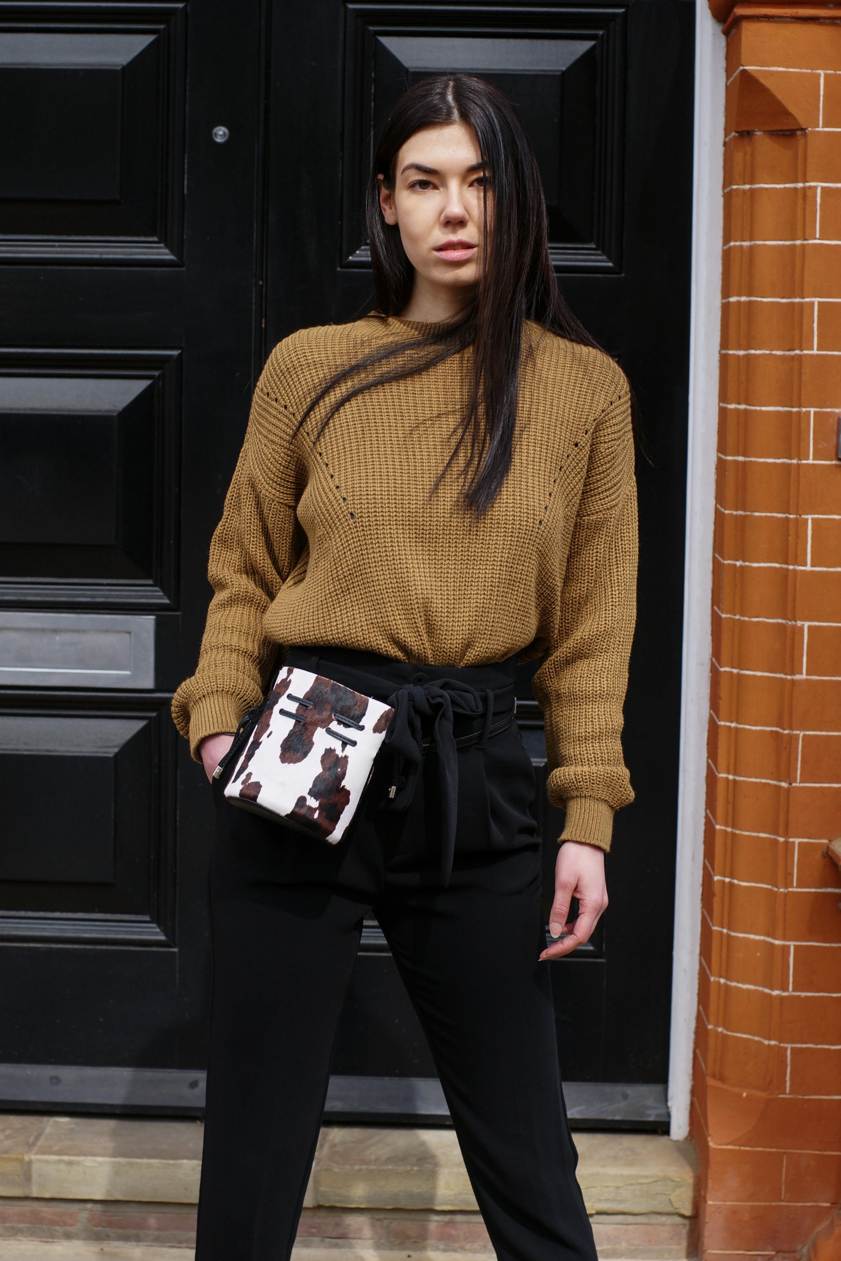 Pencil Trousers & Cow Print Bag